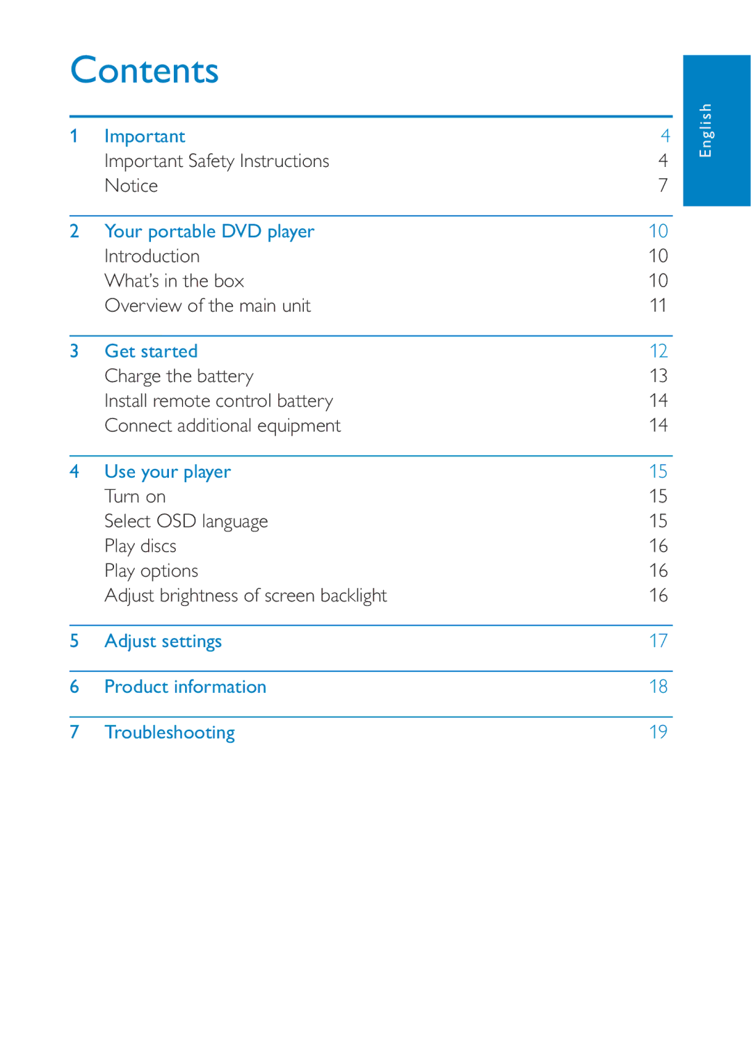 Philips PD7020/12 user manual Contents 