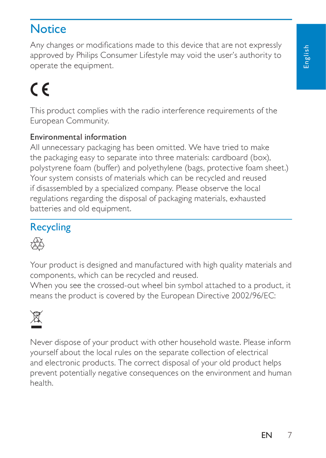 Philips PD7020/12 user manual Recycling 