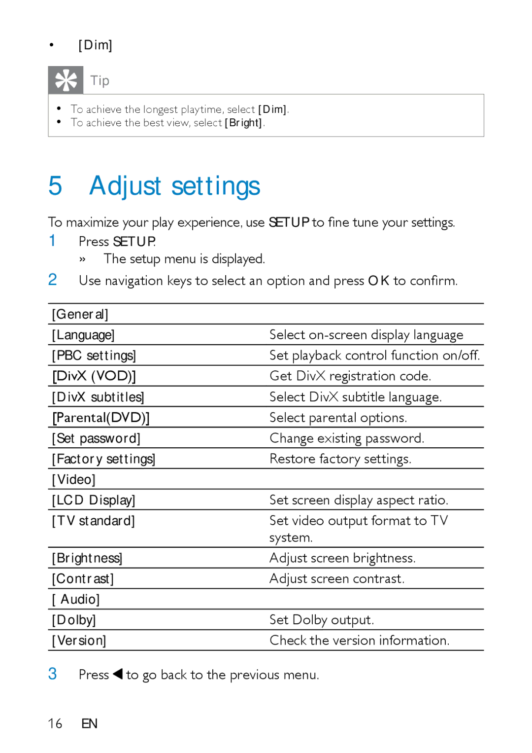 Philips PD7020/51 user manual Adjust settings 