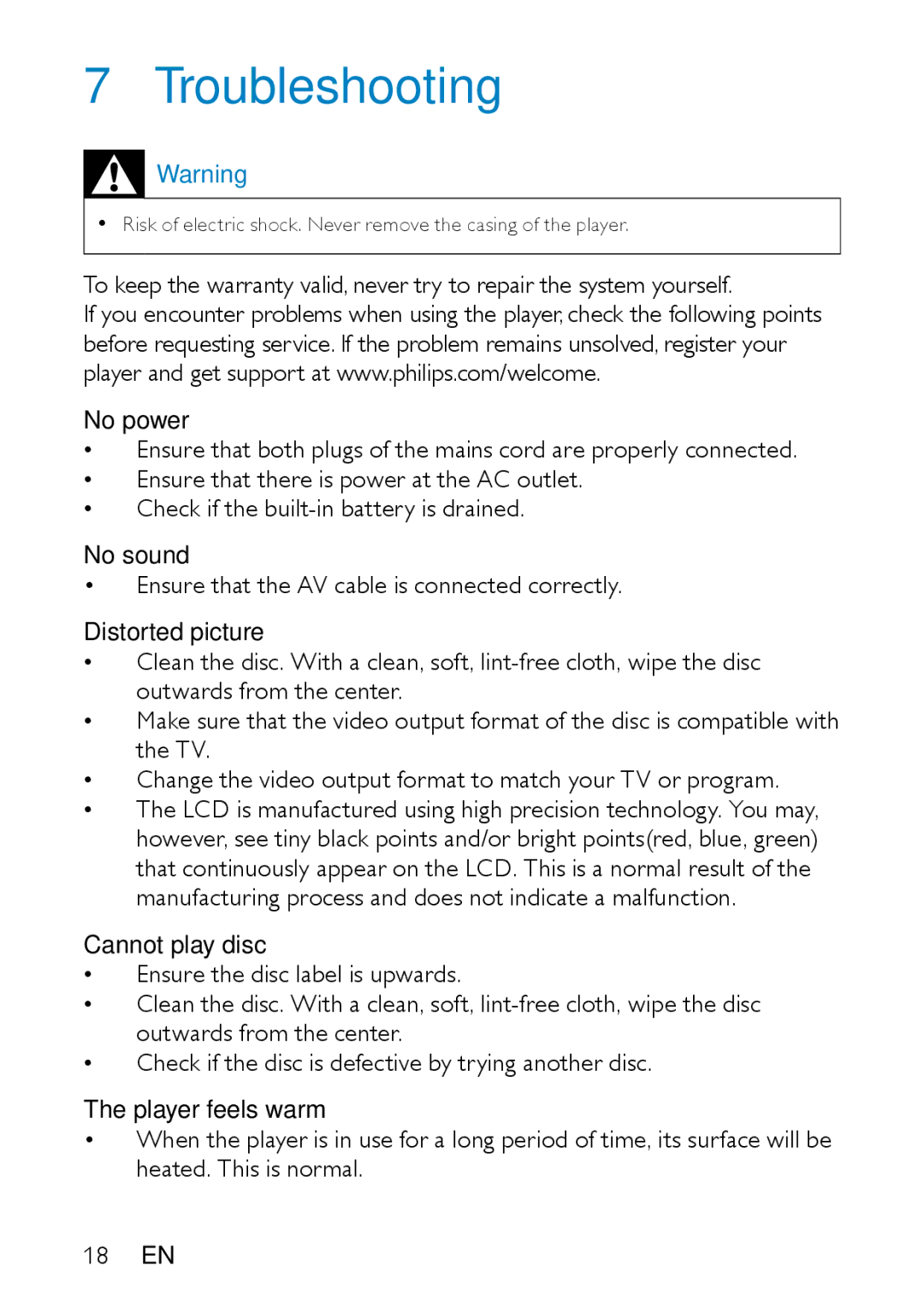 Philips PD7020/51 user manual Troubleshooting 