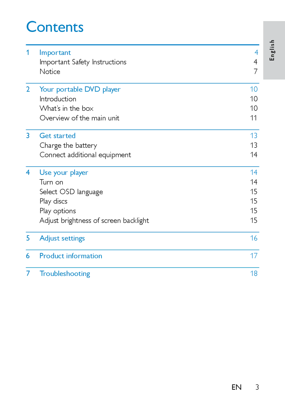 Philips PD7020/51 user manual Contents 