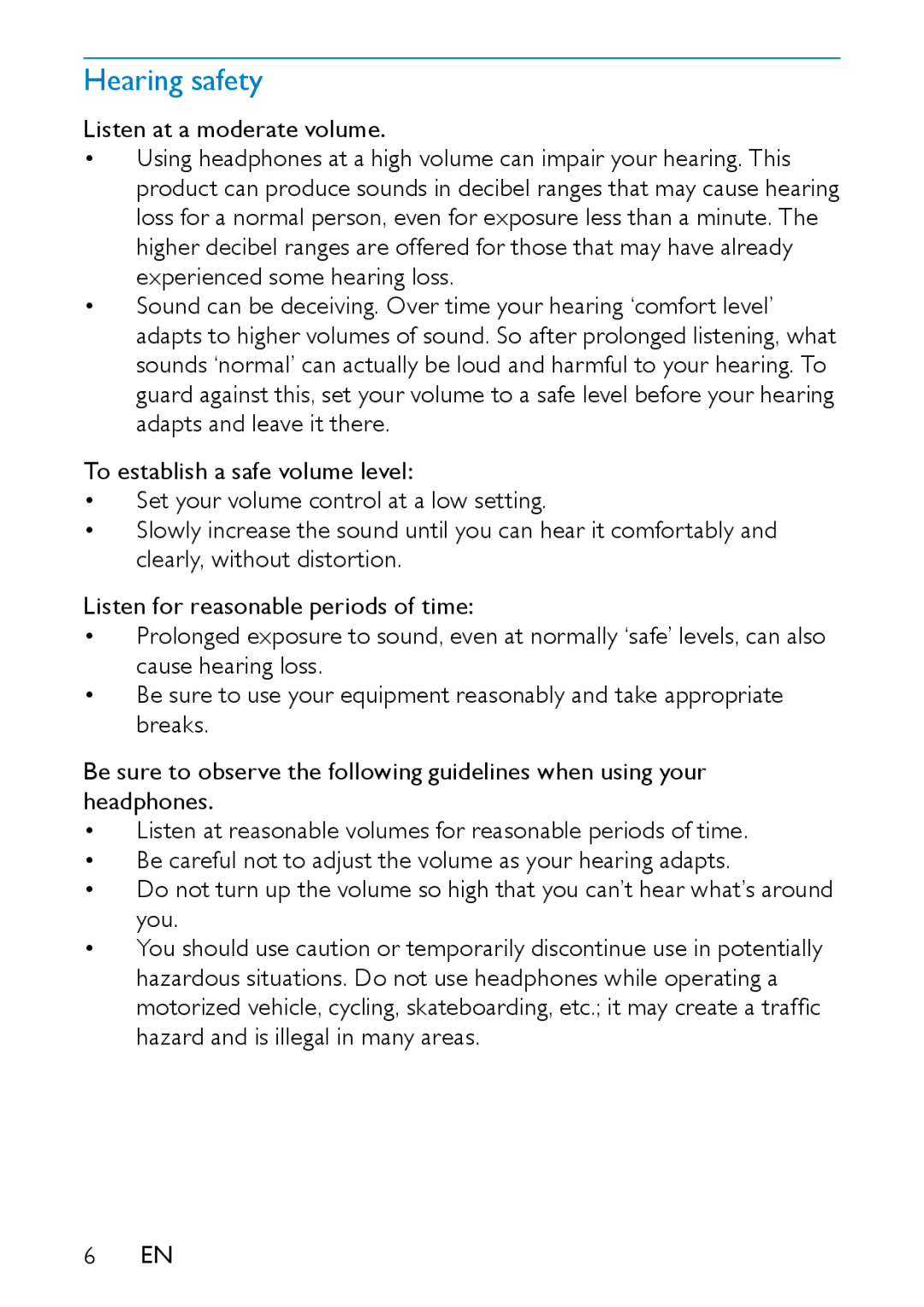 Philips PD7020/51 user manual Hearing safety 