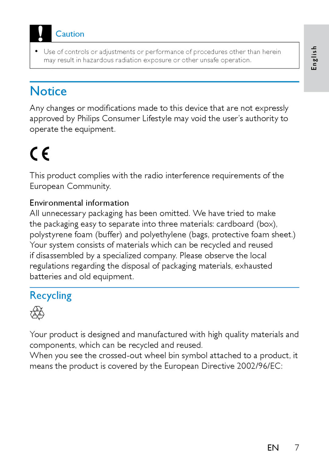 Philips PD7020/51 user manual Recycling 