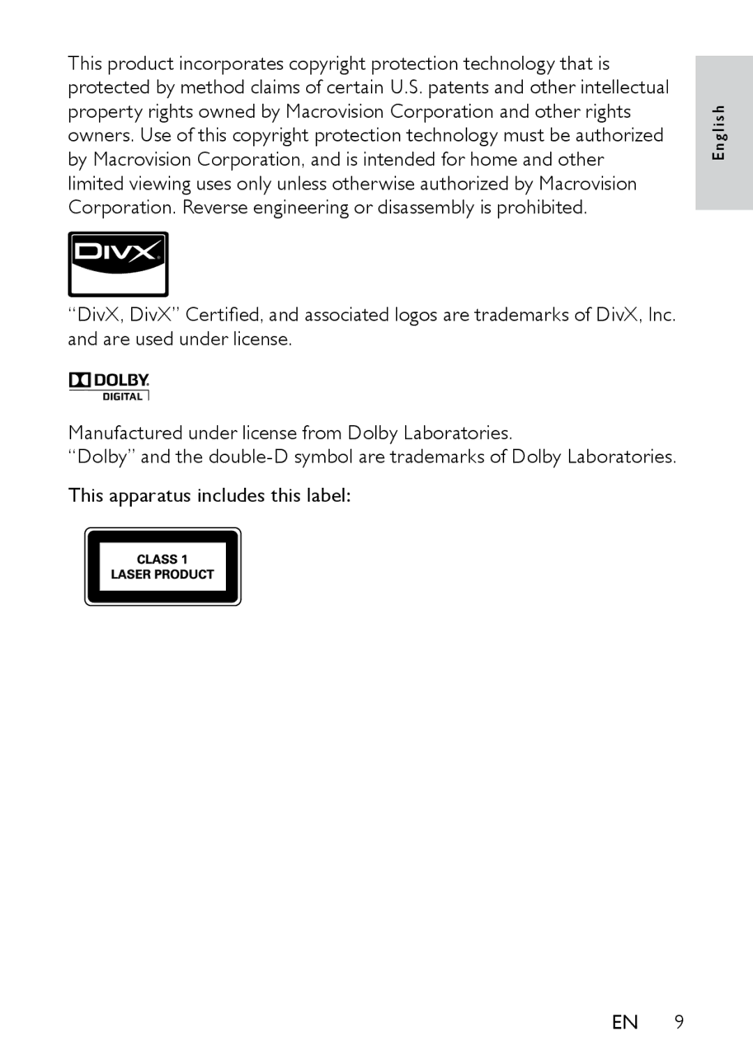 Philips PD7020/51 user manual This apparatus includes this label 