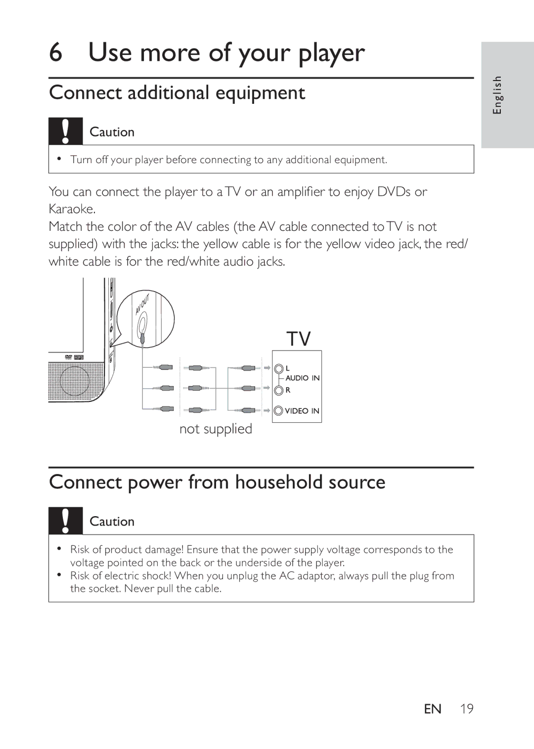 Philips PD7022/12 user manual Use more of your player, Connect additional equipment, Connect power from household source 