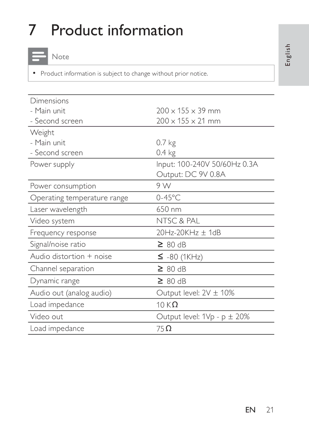 Philips PD7022/12 user manual Product information, Ntsc & PAL 