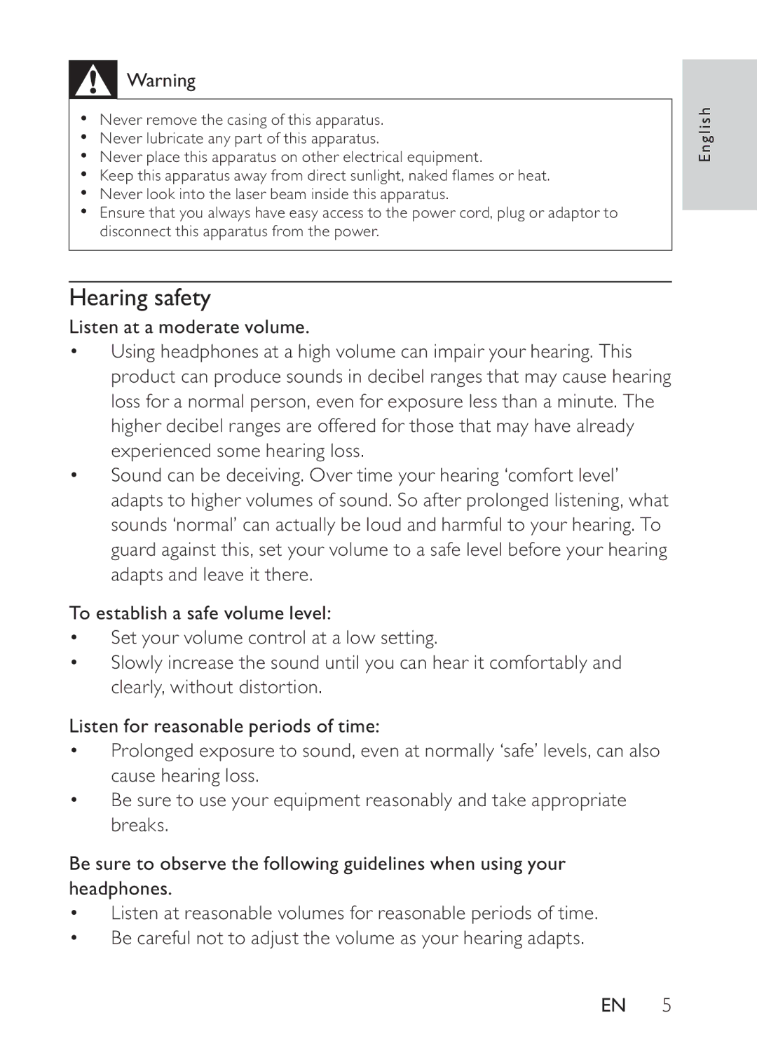 Philips PD7022/12 user manual Hearing safety 