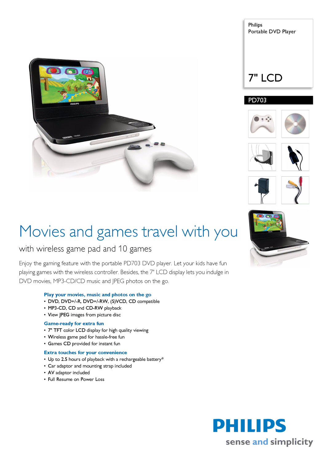 Philips PD703 manual Play your movies, music and photos on the go, Game-ready for extra fun 