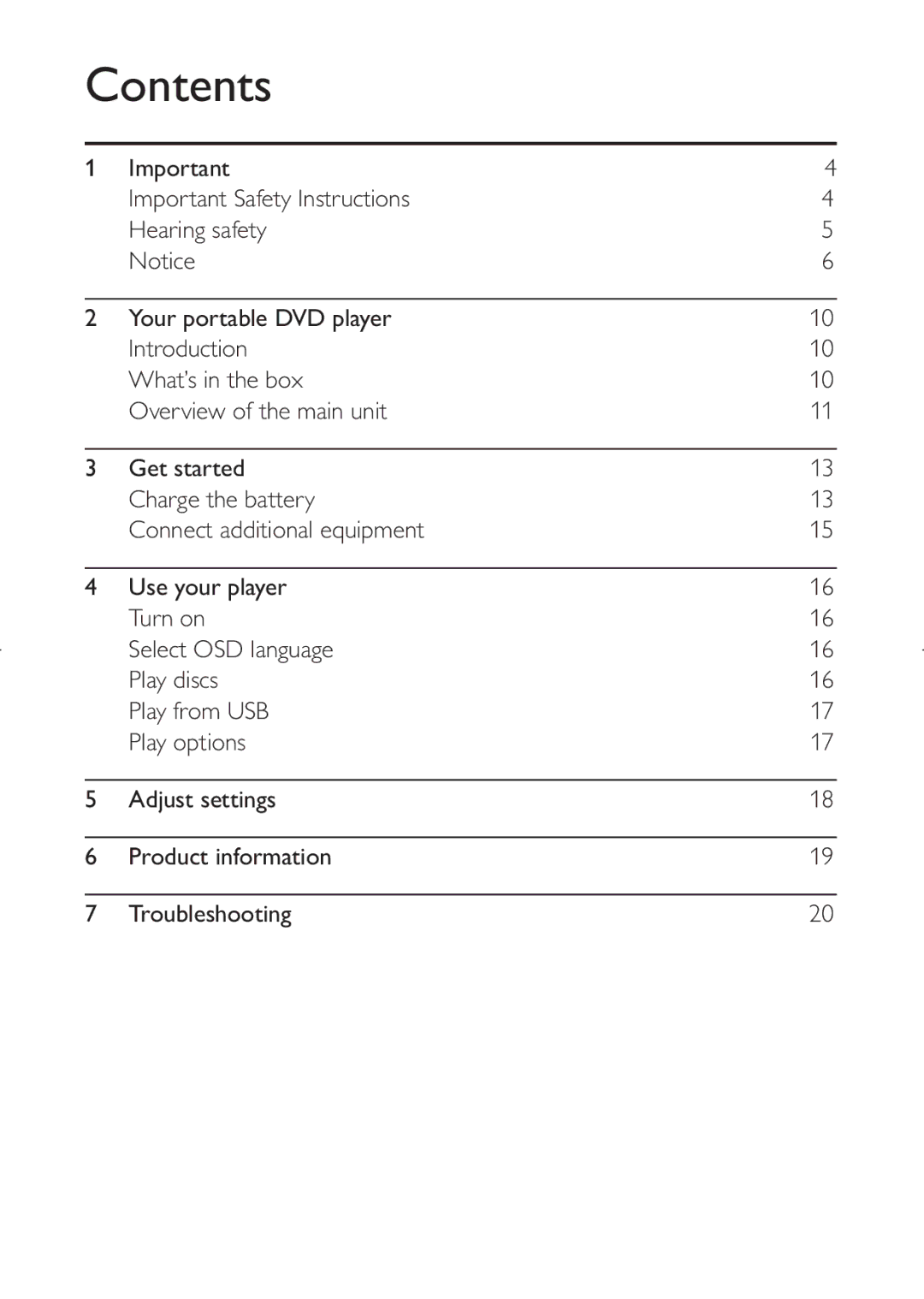 Philips PD7030 user manual Contents 