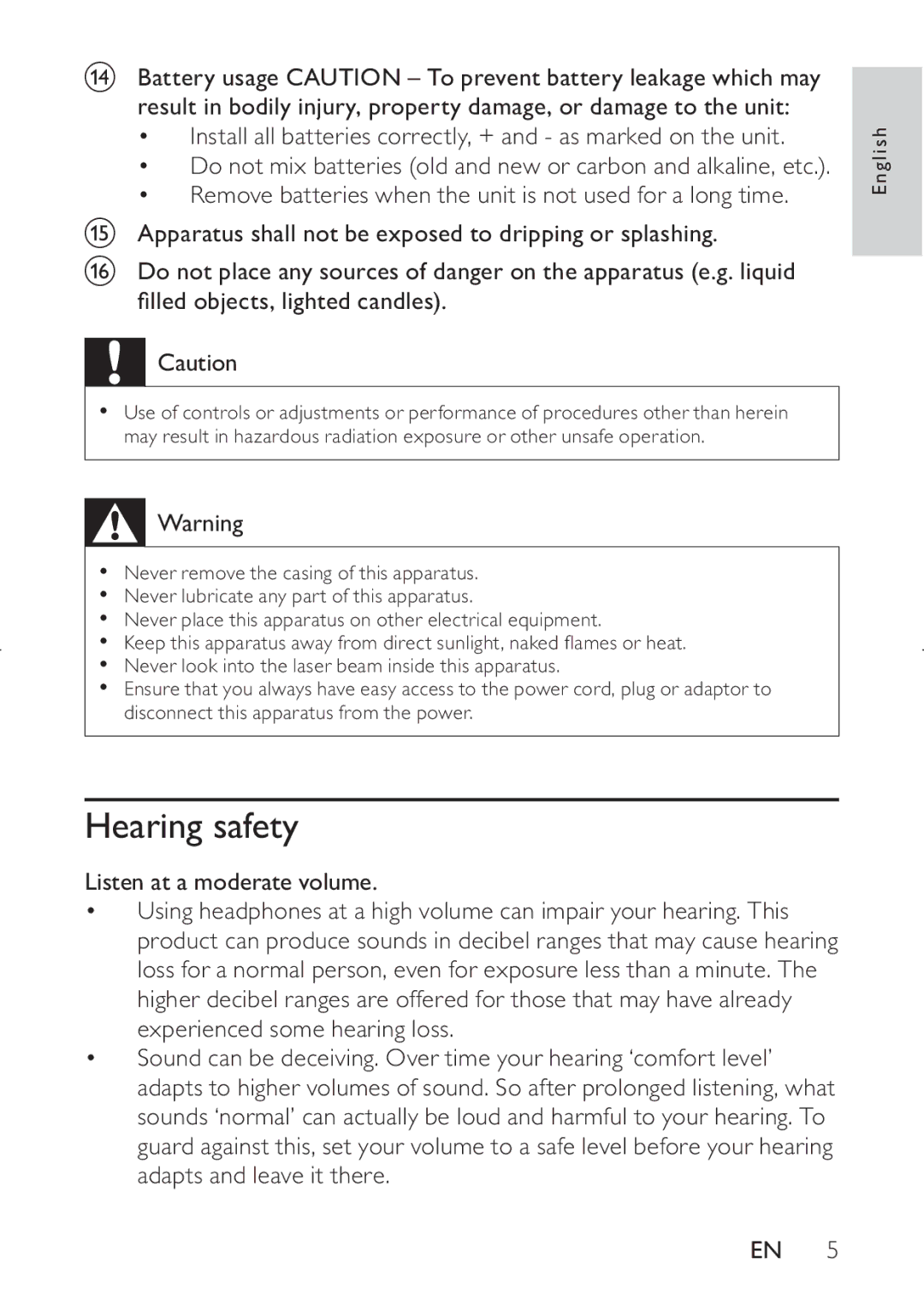 Philips PD7030 user manual Hearing safety 