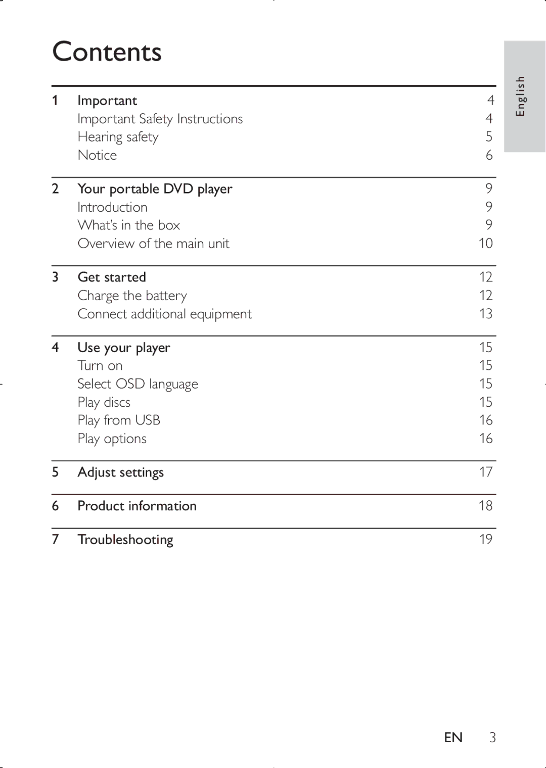 Philips PD7030 user manual Contents 