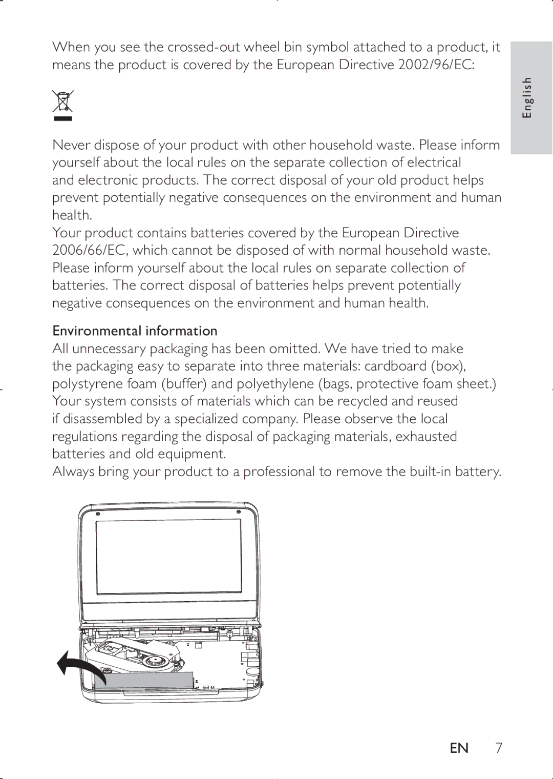 Philips PD7030 user manual Environmental information 