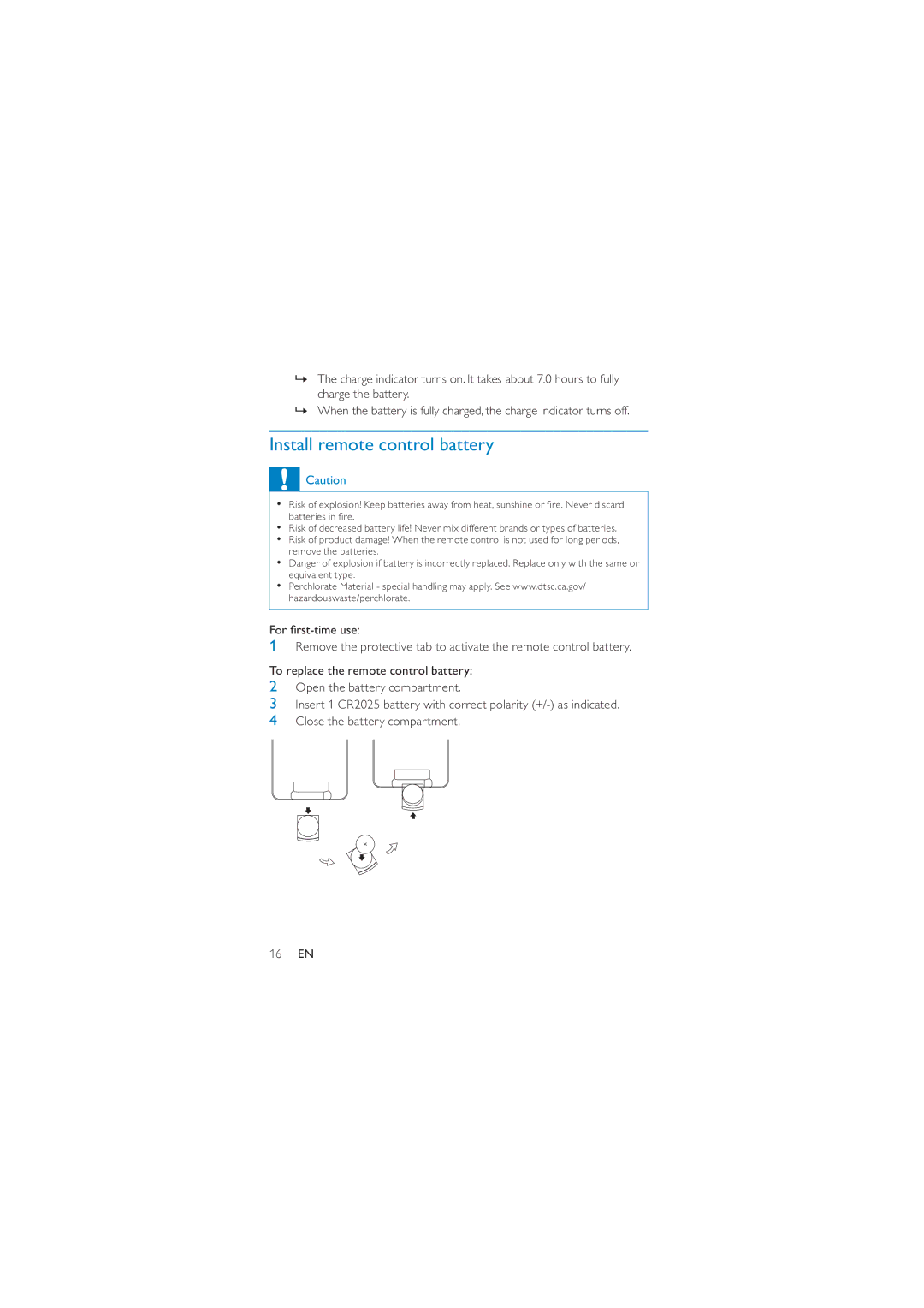 Philips PD7040/12 user manual Install remote control battery 