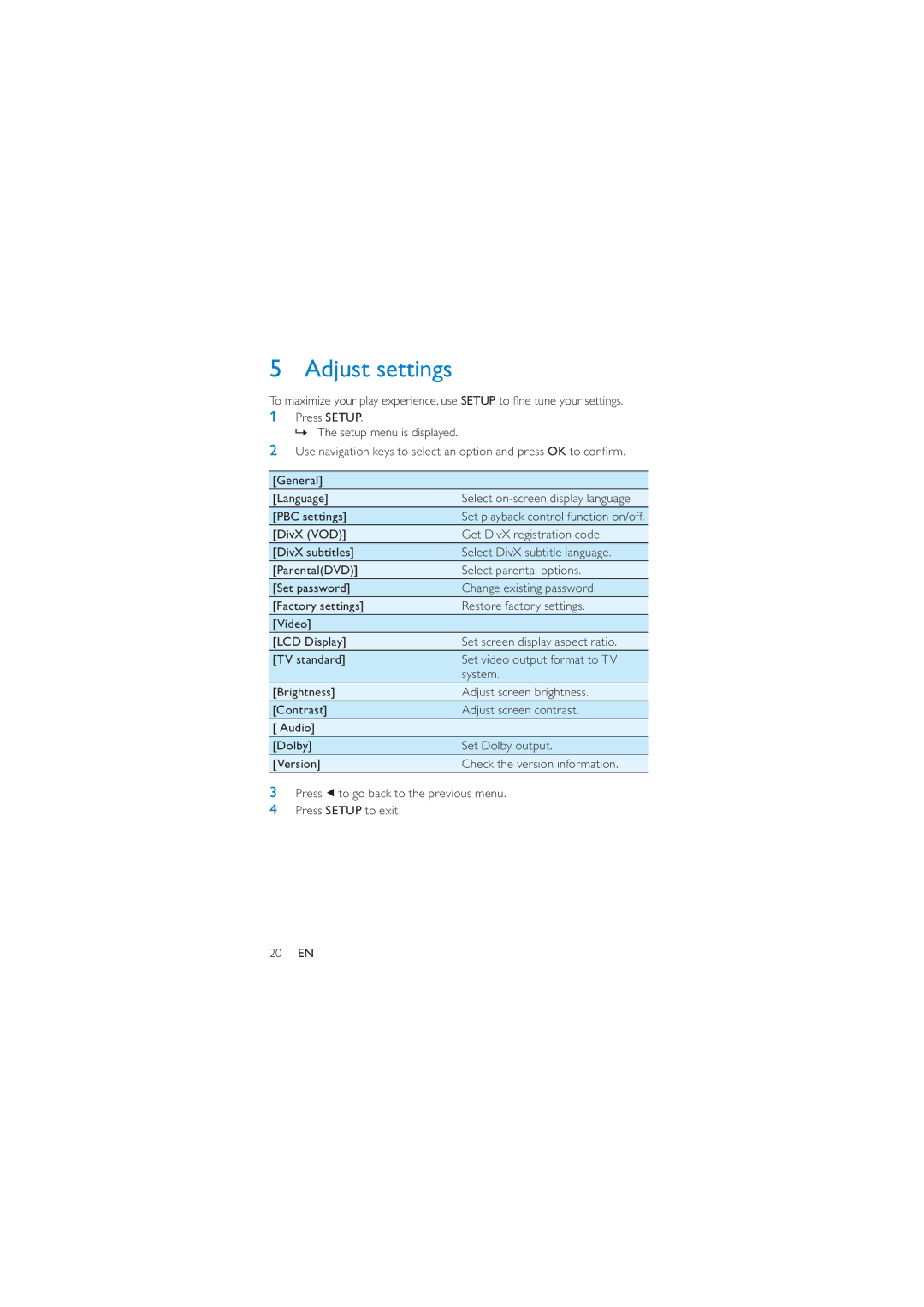 Philips PD7040/12 user manual Adjust settings 