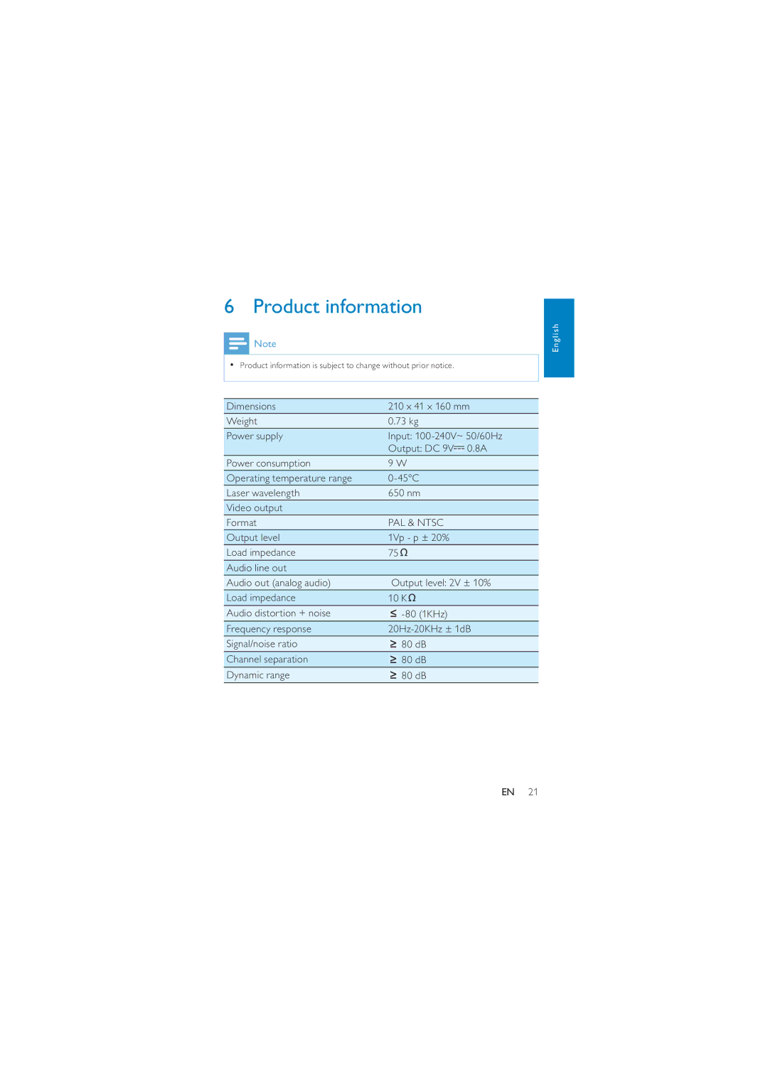 Philips PD7040/12 user manual Product information, PAL & Ntsc 