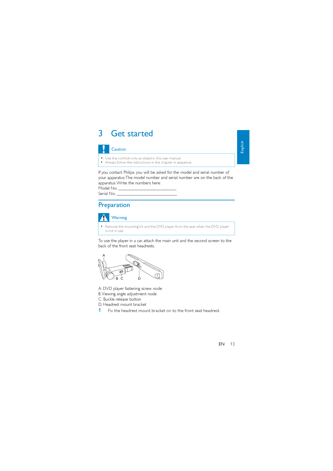 Philips PD7042/05 user manual Get started, Preparation 