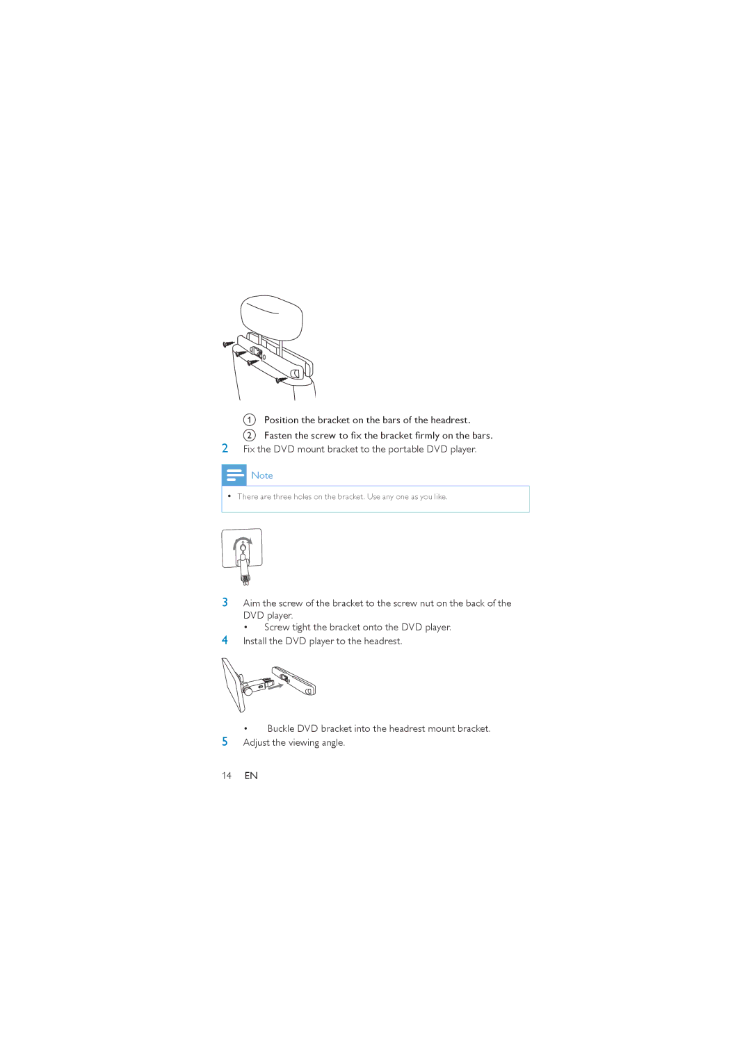 Philips PD7042/05 user manual Position the bracket on the bars of the headrest 