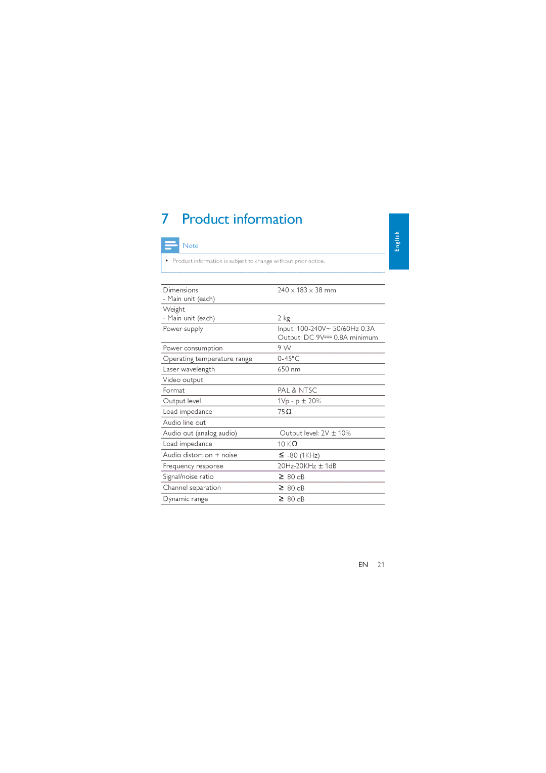 Philips PD7042/05 user manual Product information, PAL & Ntsc 