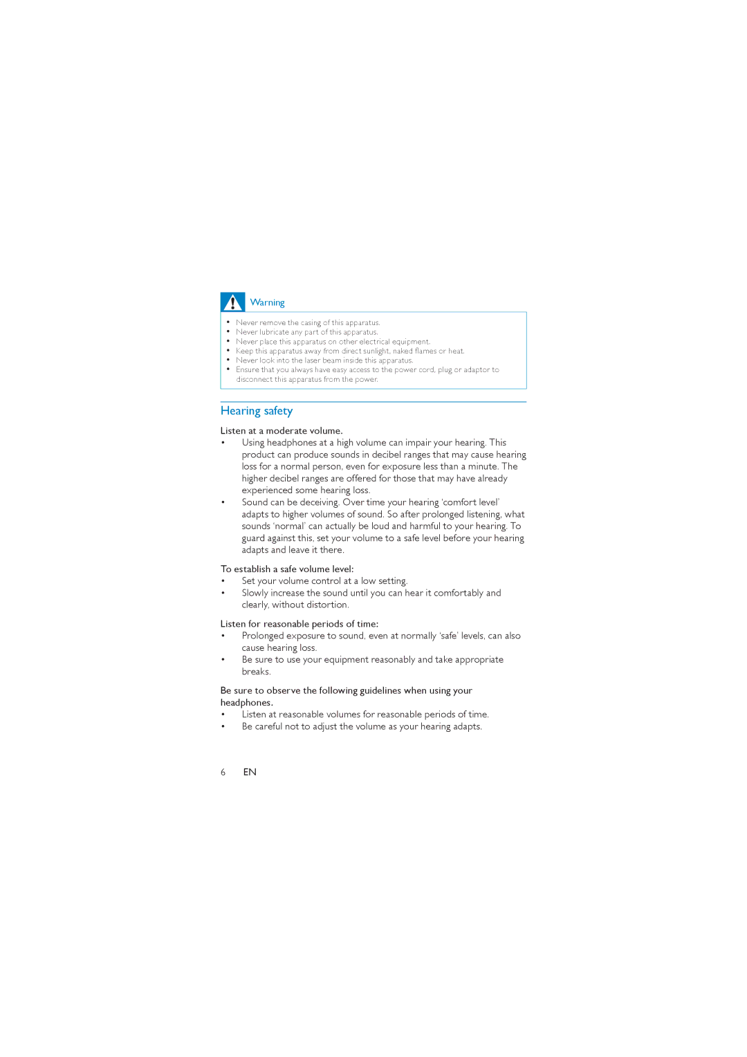 Philips PD7042/05 user manual Hearing safety 