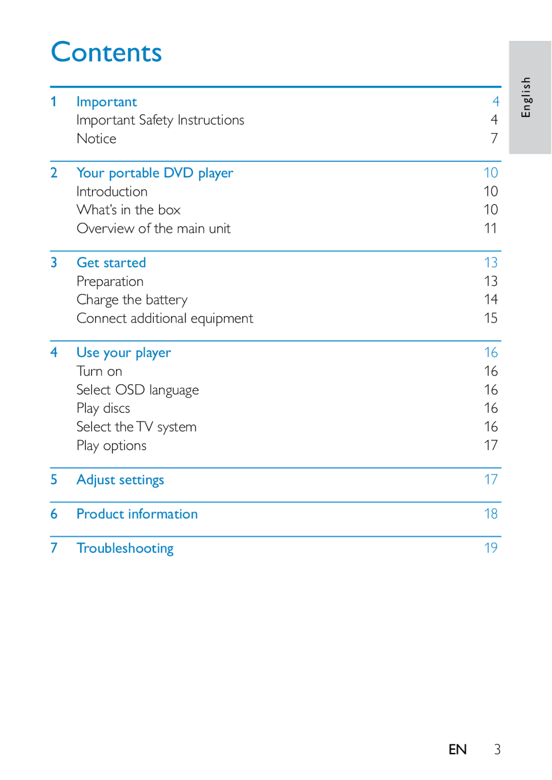 Philips PD709/05 user manual Contents 