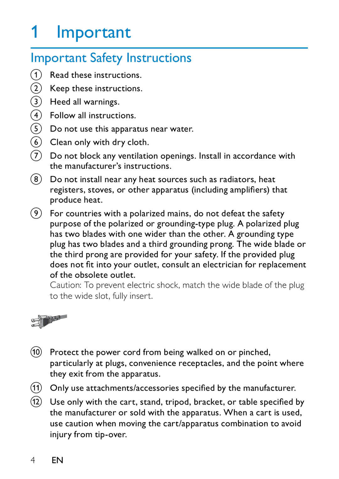 Philips PD709/05 user manual Important Safety Instructions 