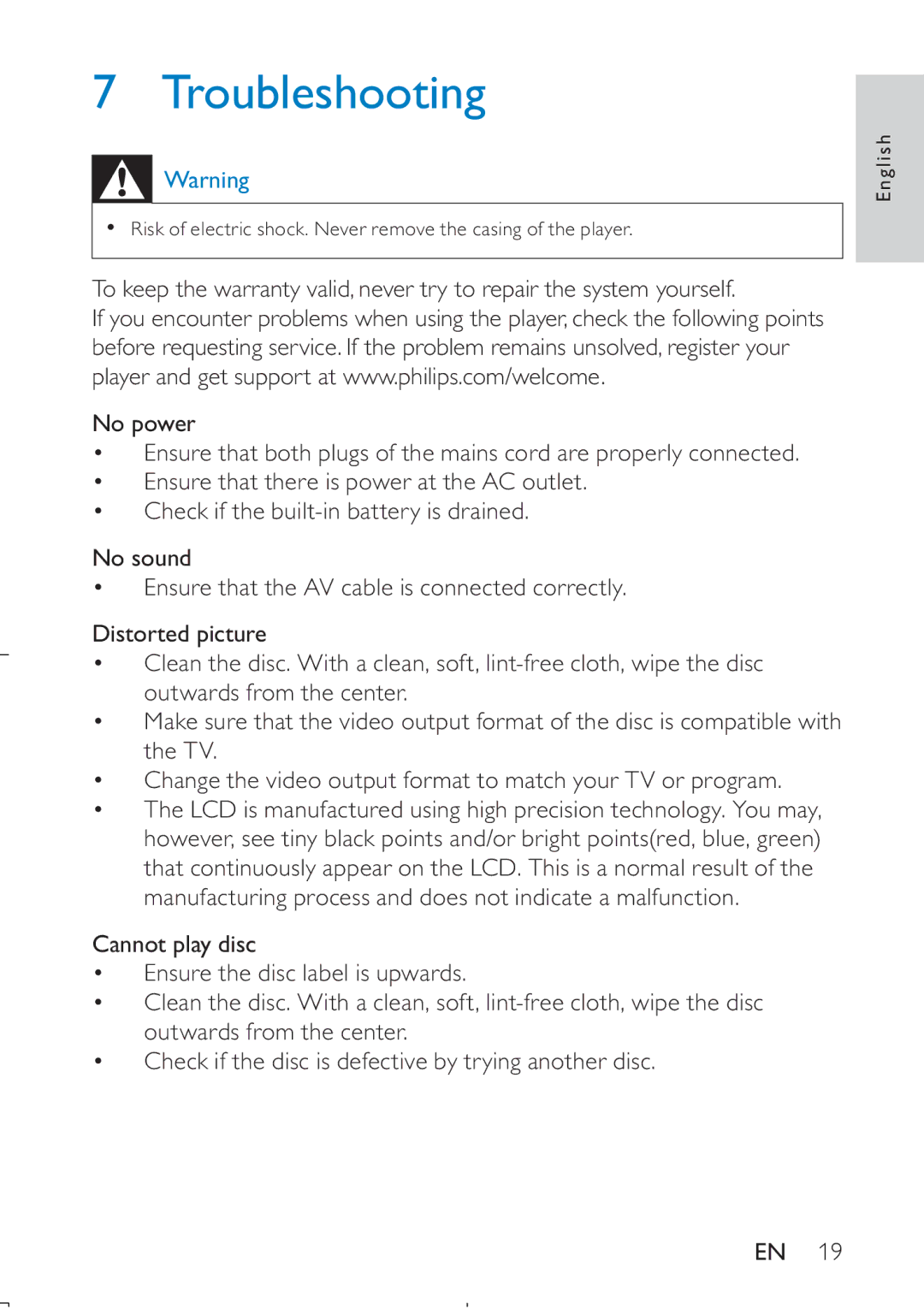 Philips PD709/12 user manual Troubleshooting 