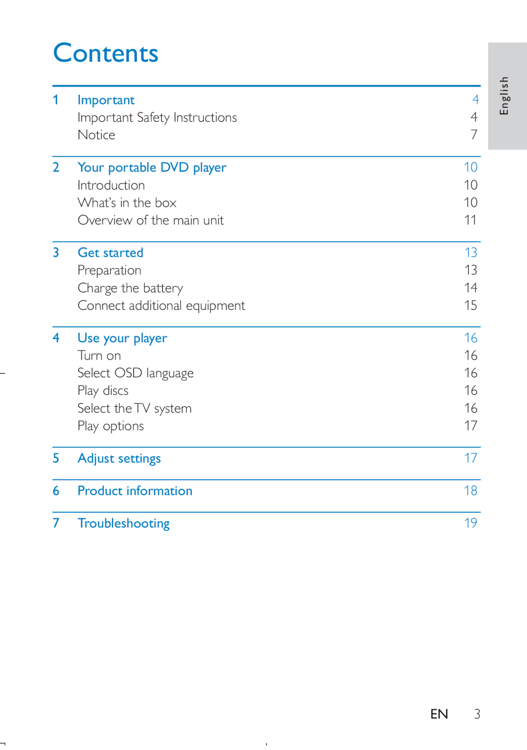 Philips PD709/12 user manual Contents 