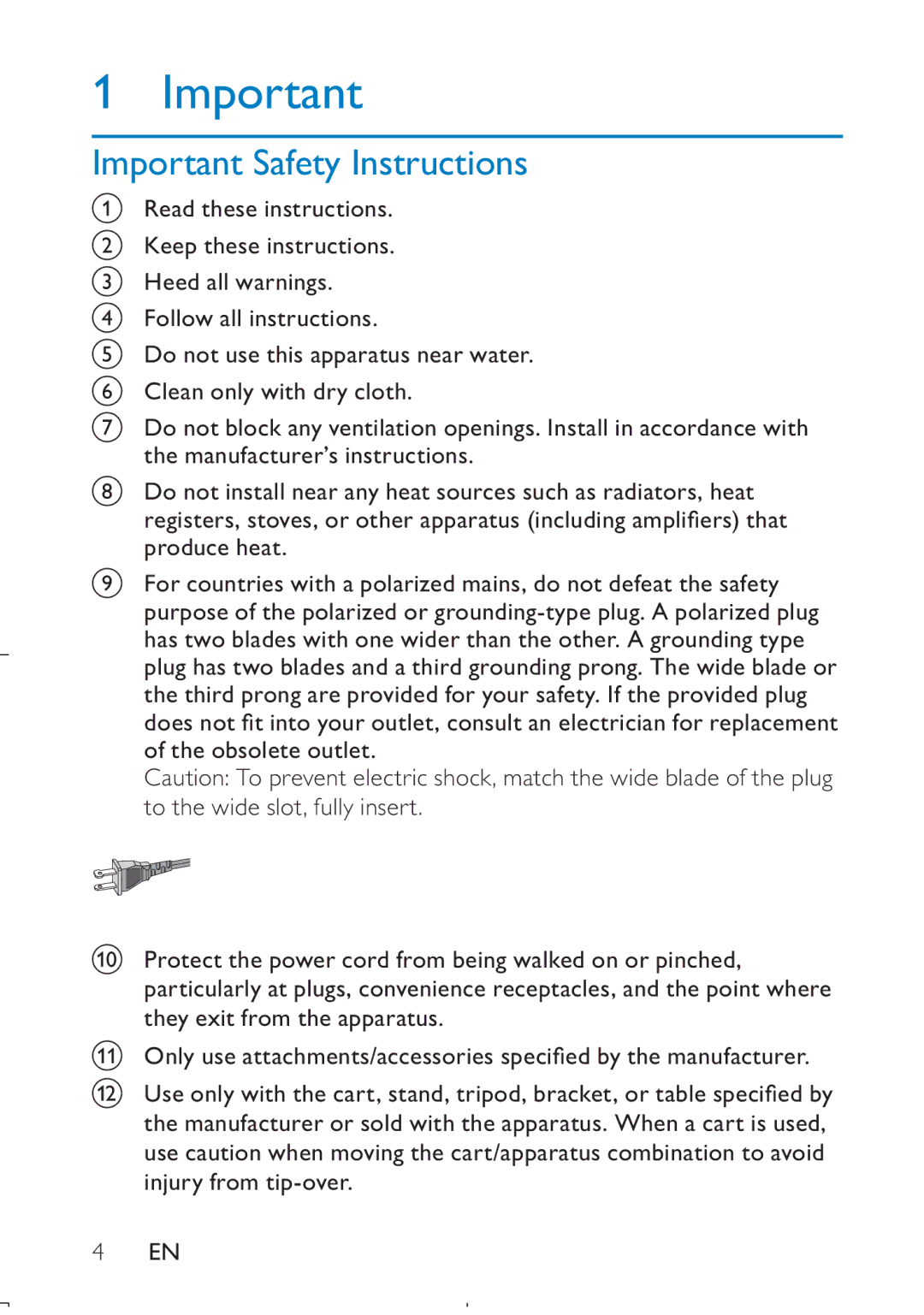 Philips PD709/12 user manual Important Safety Instructions 