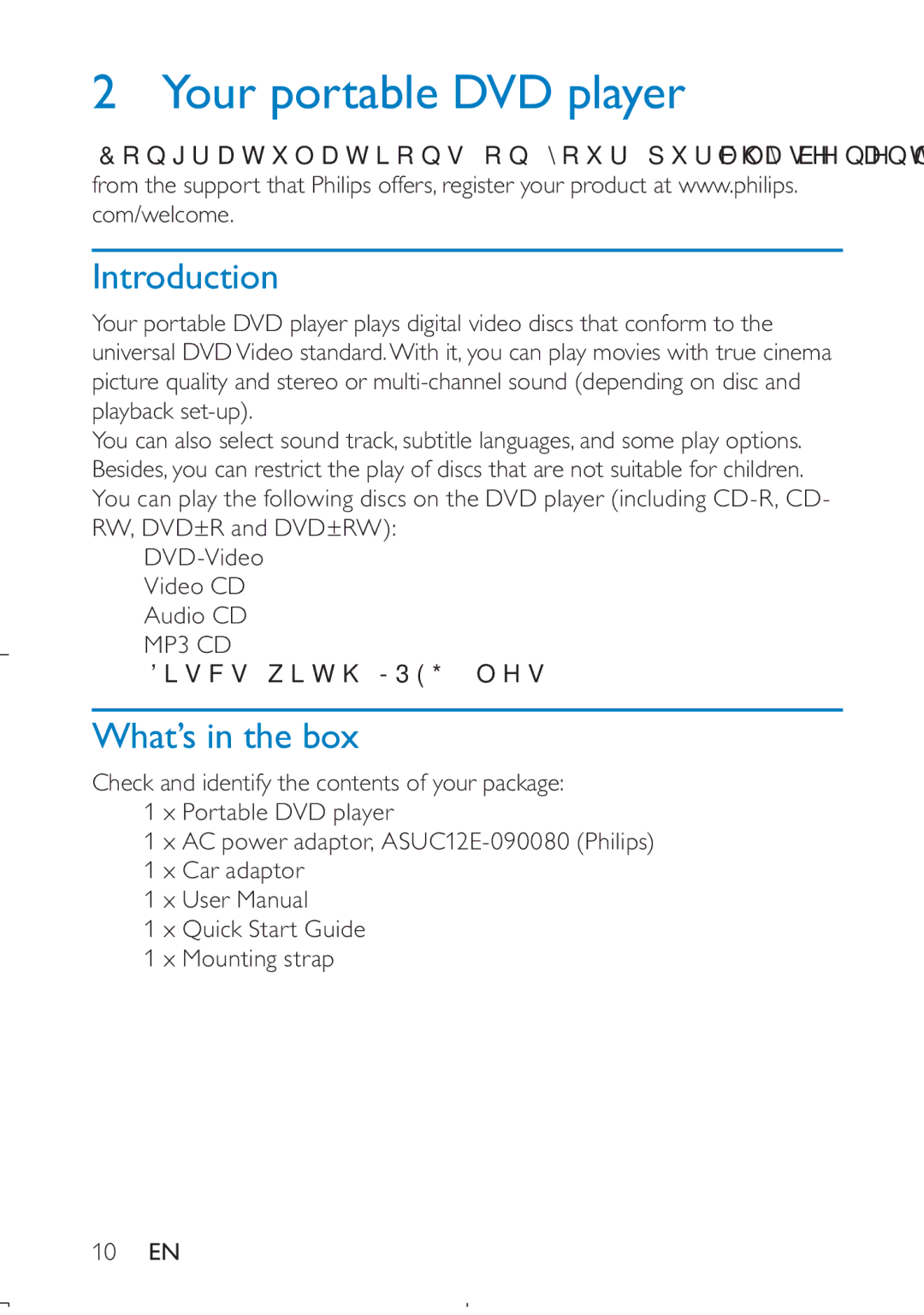 Philips PD709/12 user manual Your portable DVD player, Introduction, What’s in the box 