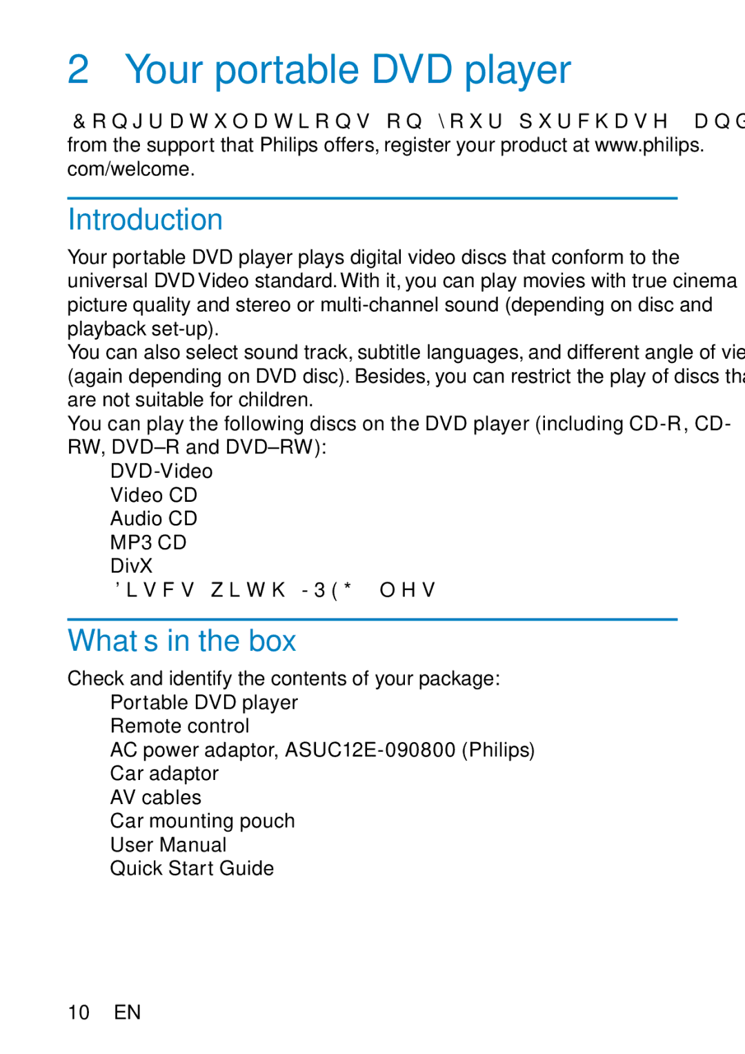 Philips PD9000/05 user manual Your portable DVD player, Introduction, What’s in the box 