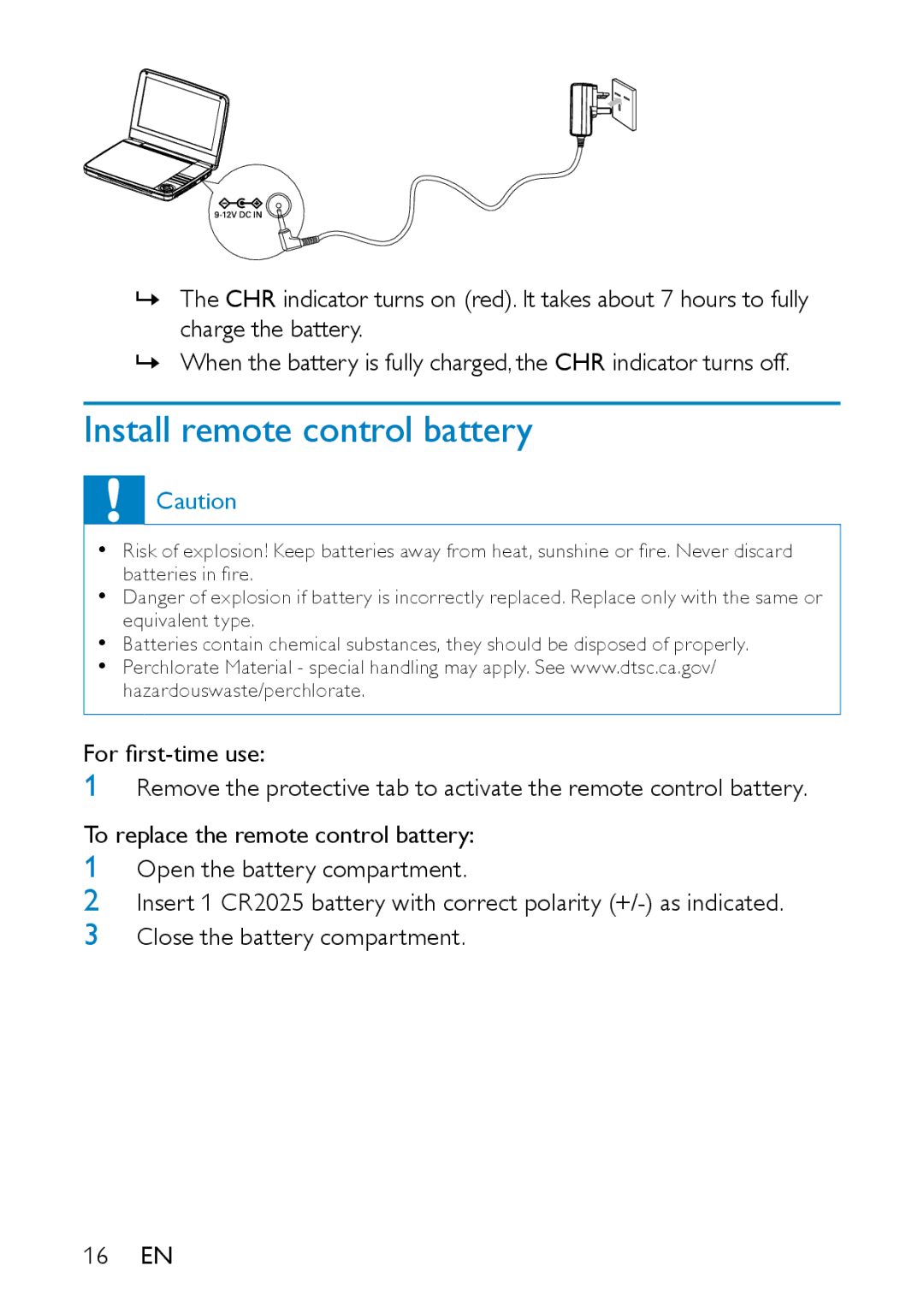 Philips PD9000/05 user manual Install remote control battery 