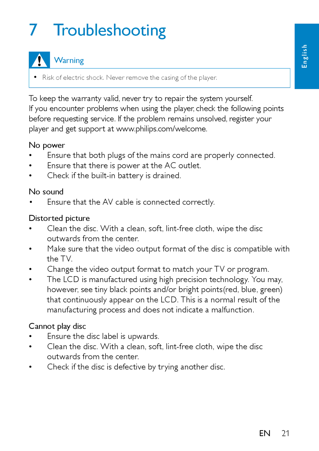 Philips PD9000/05 user manual Troubleshooting 