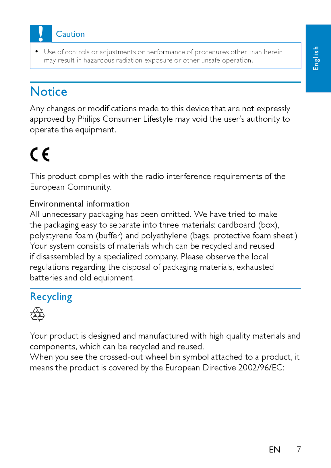 Philips PD9000/05 user manual Recycling 