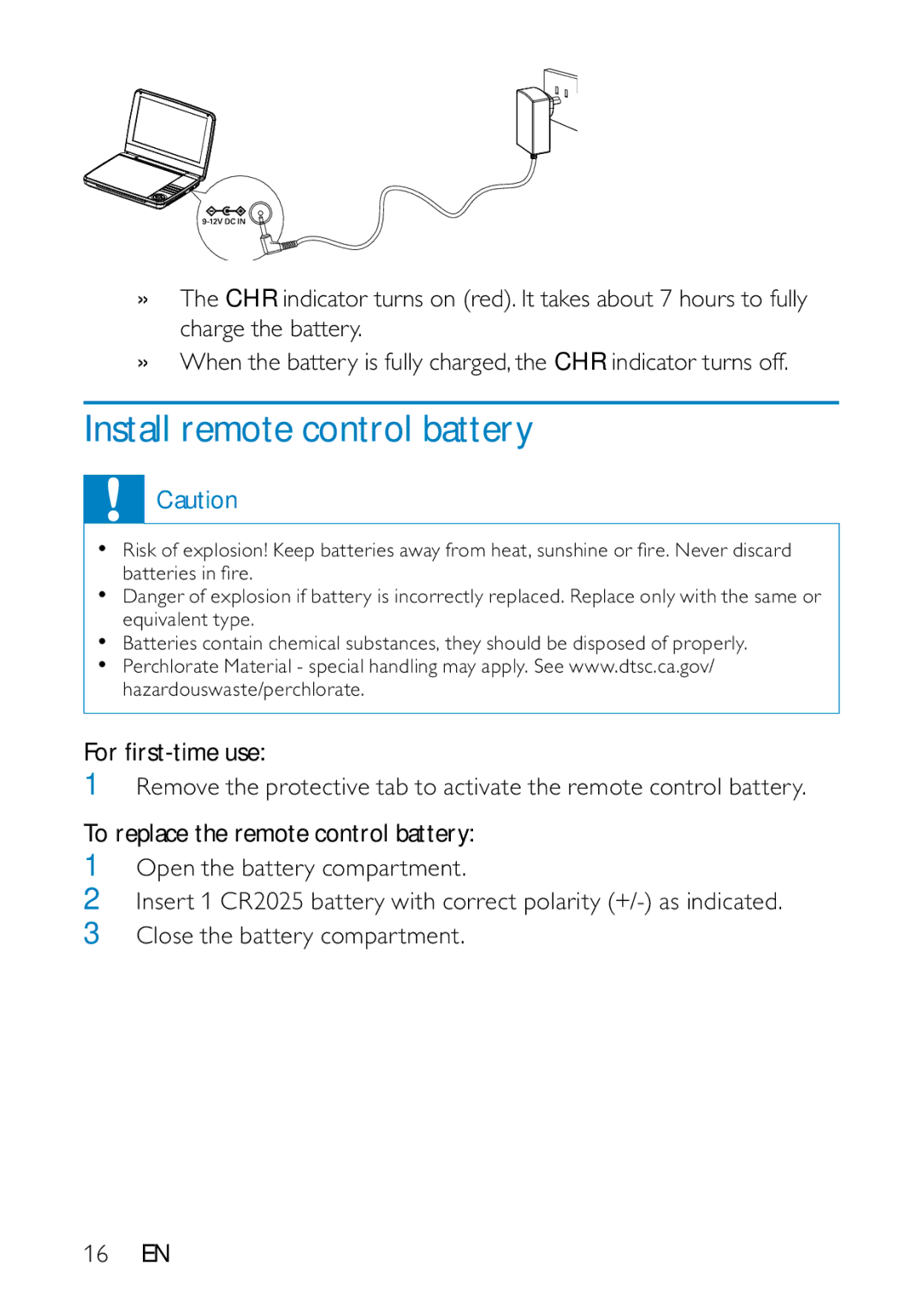 Philips PD9000/12 user manual Install remote control battery 