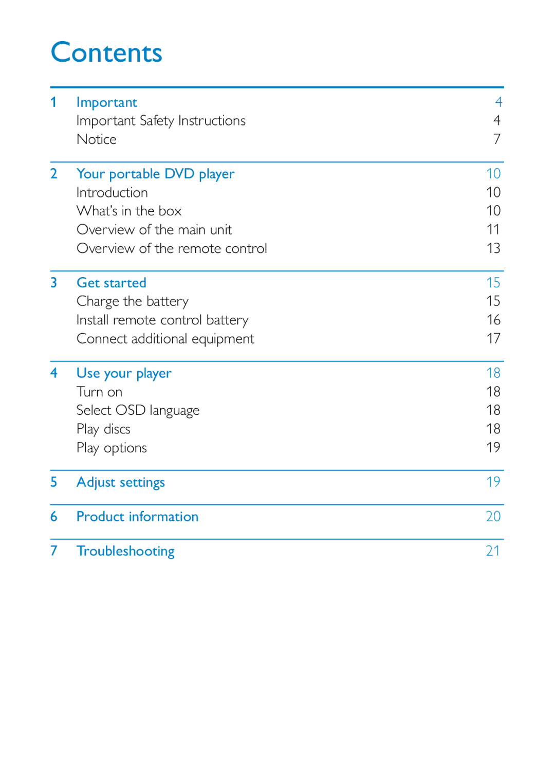 Philips PD9000/12 user manual Contents 