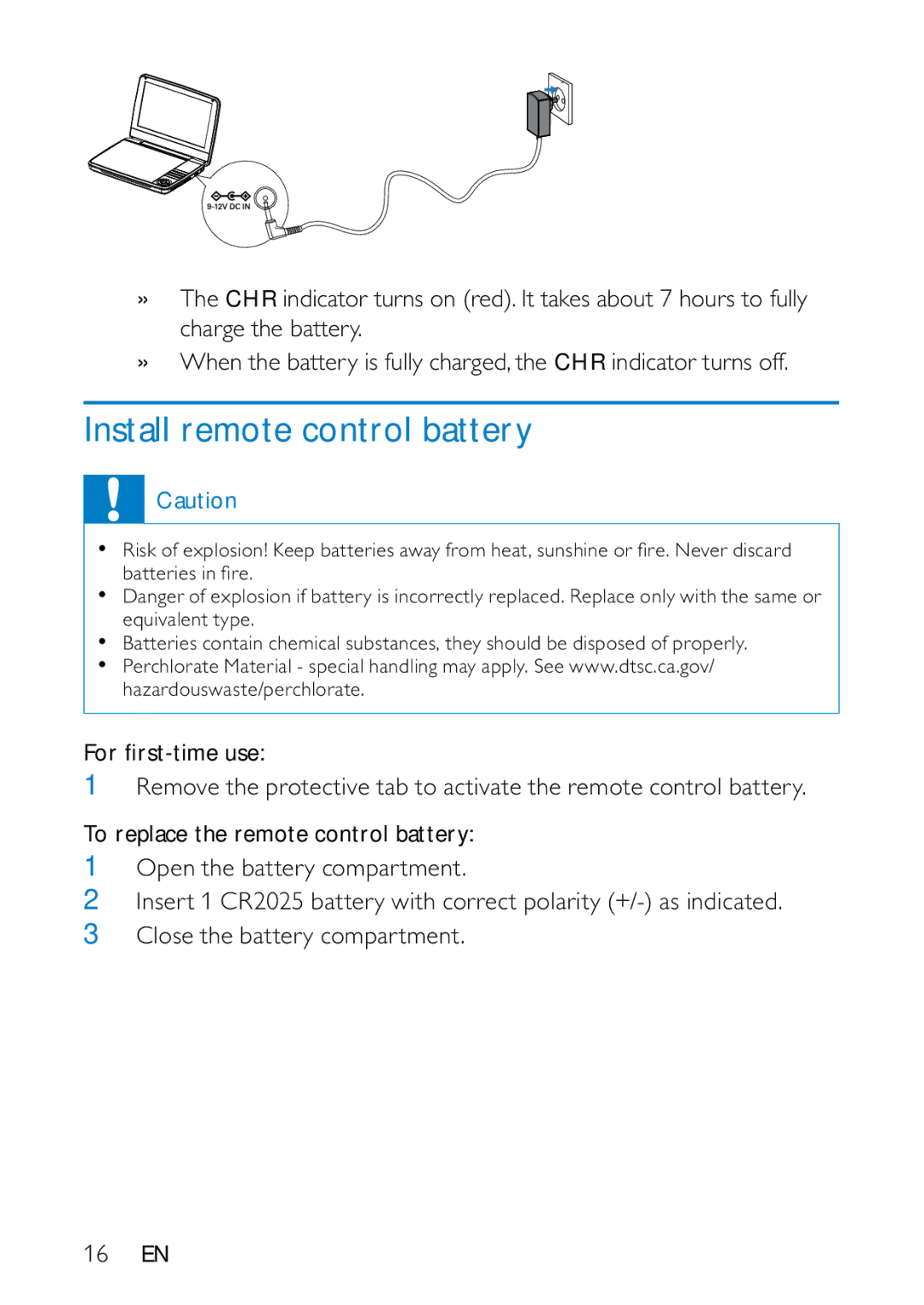 Philips PD9000/51 user manual Install remote control battery 