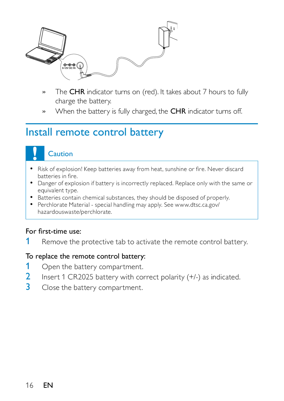 Philips PD9000/79 user manual Install remote control battery 