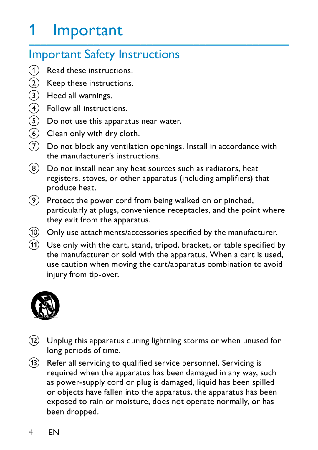 Philips PD9000/79 user manual Important Safety Instructions 