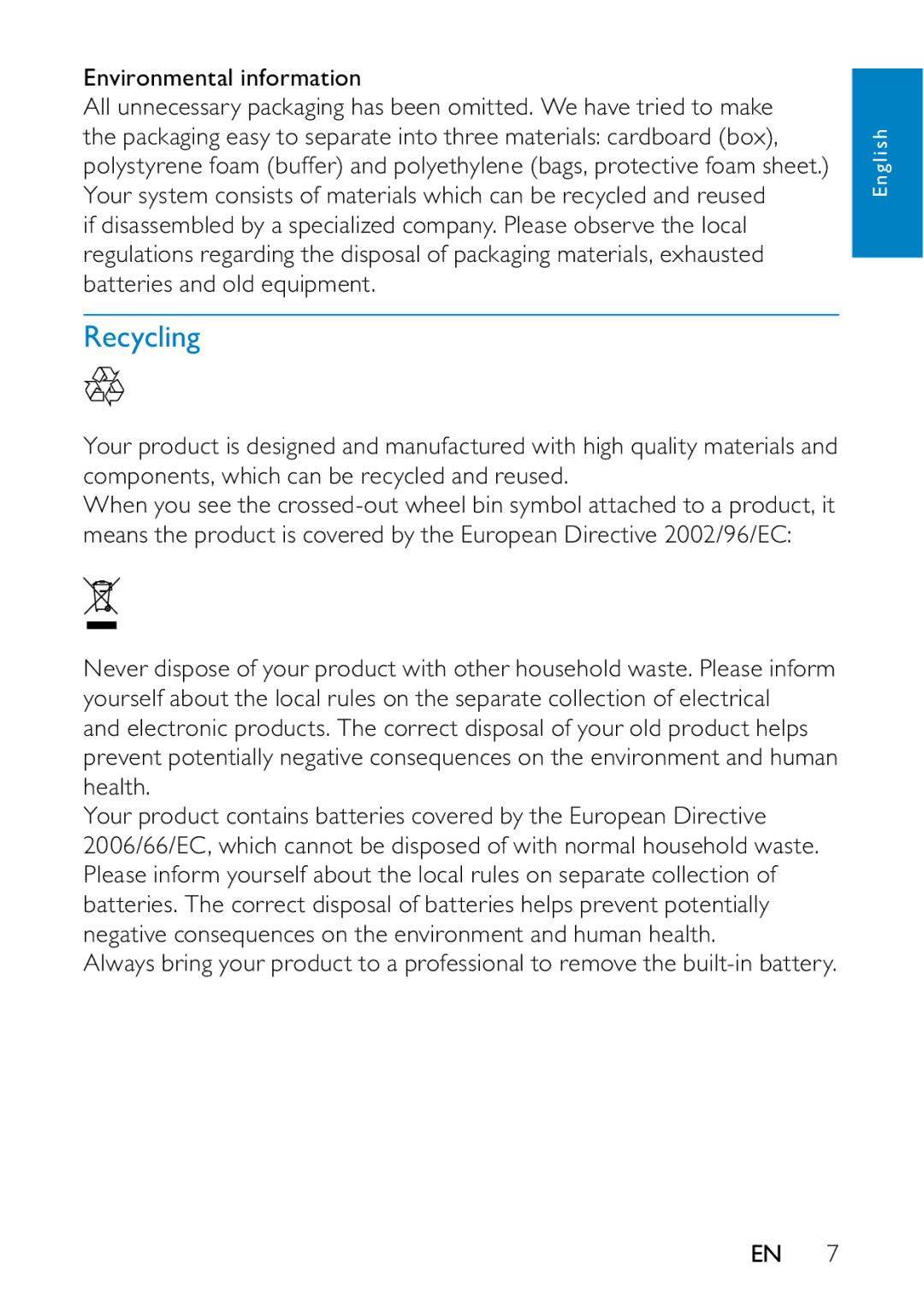 Philips PD9000/79 user manual Recycling 