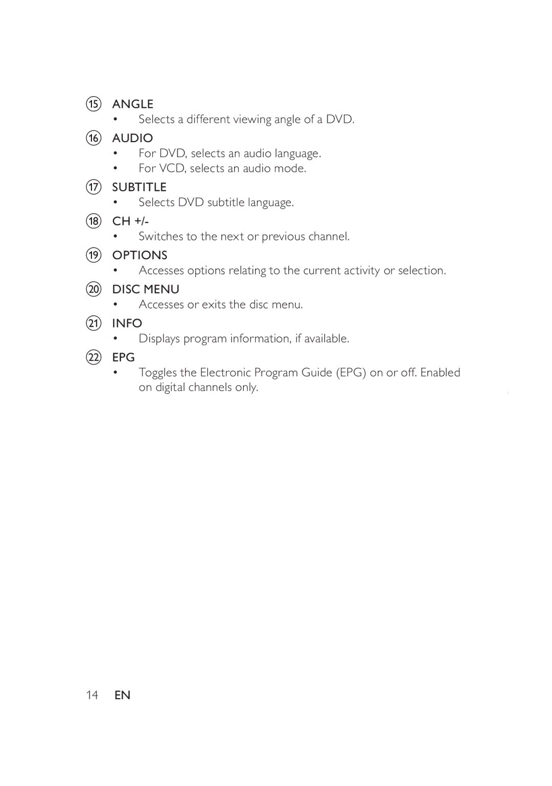 Philips PD9005/12 user manual Angle ‡ Selects a different viewing angle of a DVD Audio 