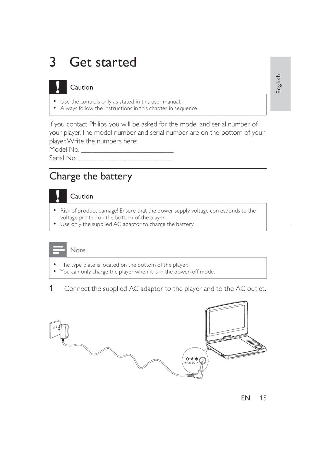 Philips PD9005/12 user manual Get started, Charge the battery 