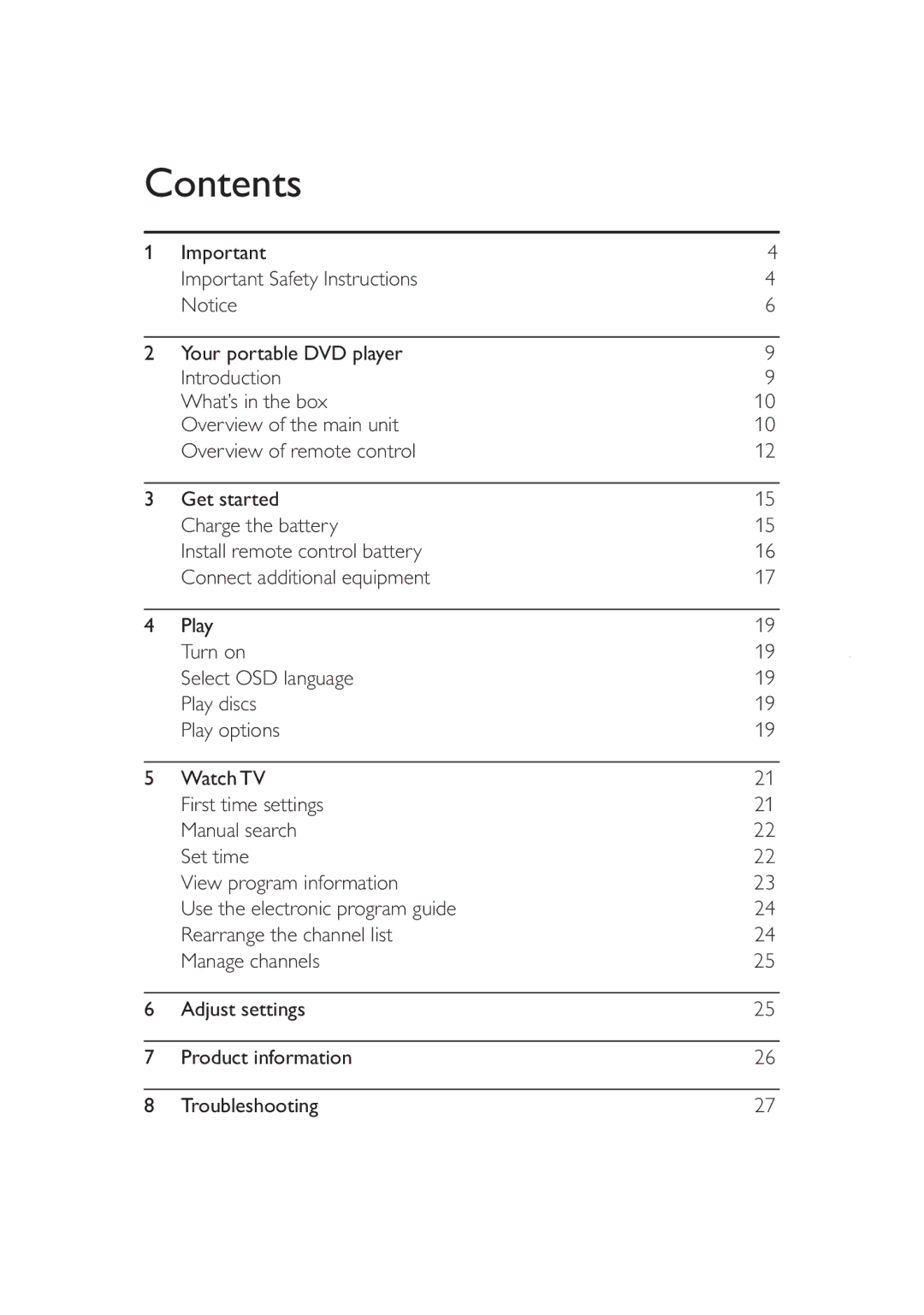 Philips PD9005/12 user manual Contents 