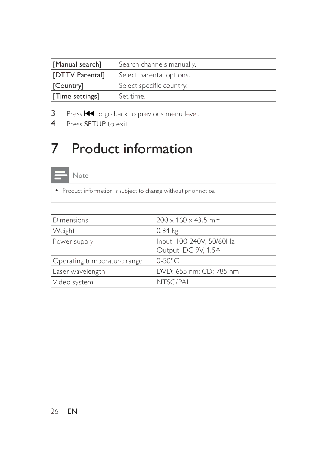 Philips PD9005/12 user manual Product information, 6HOHFWVSHFLÀFFRXQWU\, Ntsc/Pal 