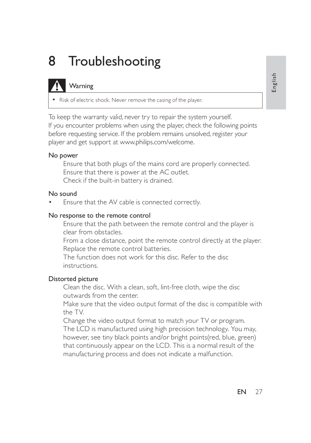 Philips PD9005/12 user manual Troubleshooting 