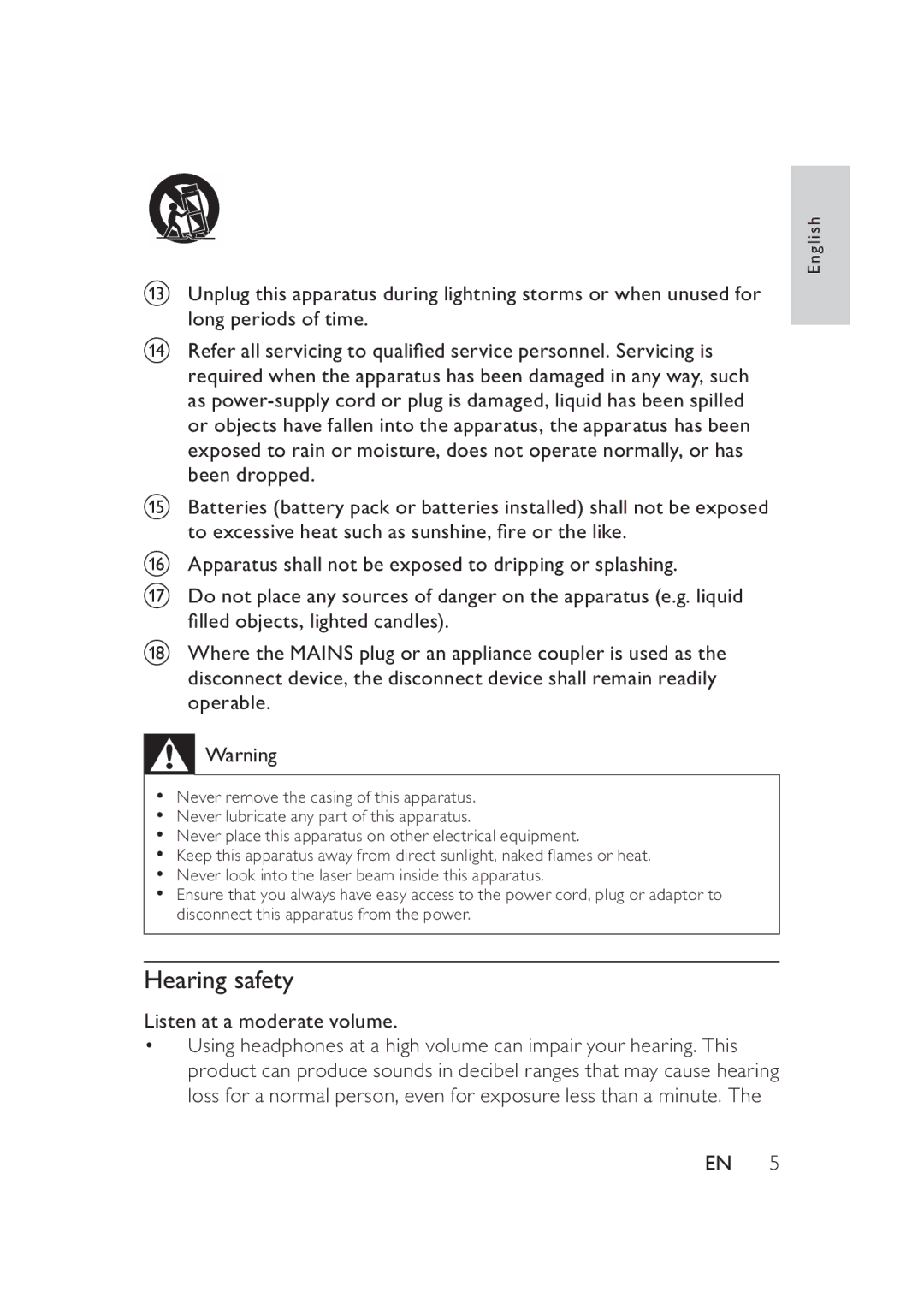 Philips PD9005/12 user manual Hearing safety, ÀoohgRemhfwvOljkwhgFdqgohv 