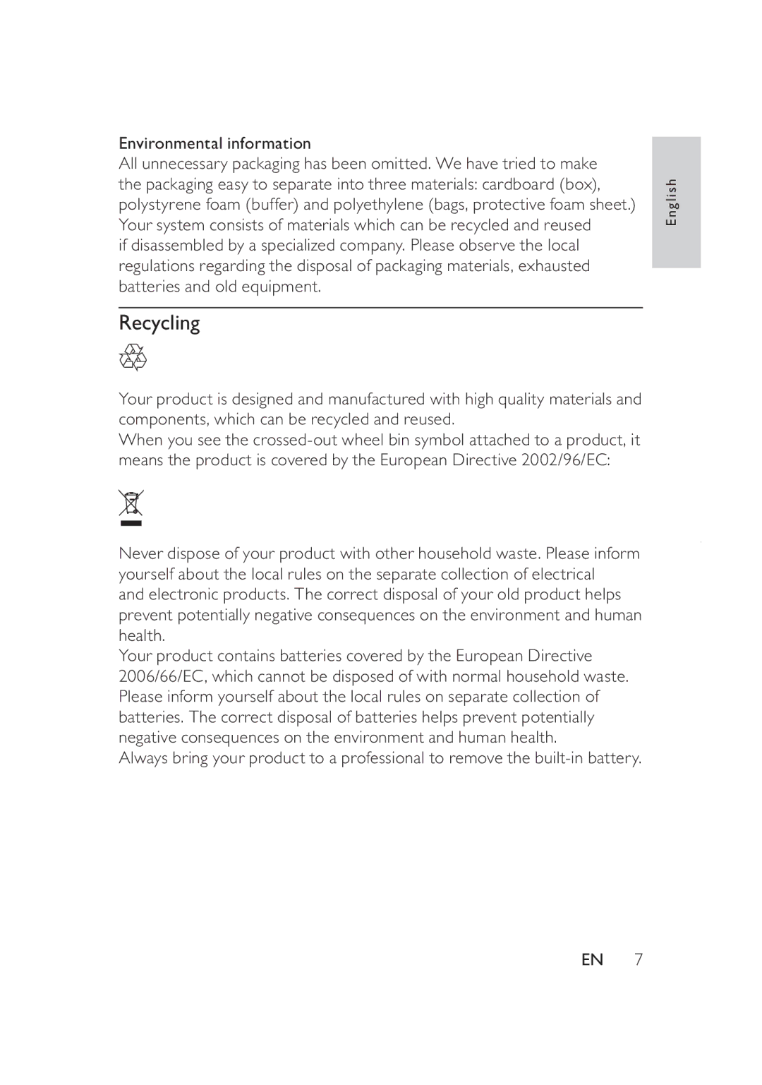 Philips PD9005/12 user manual Recycling 