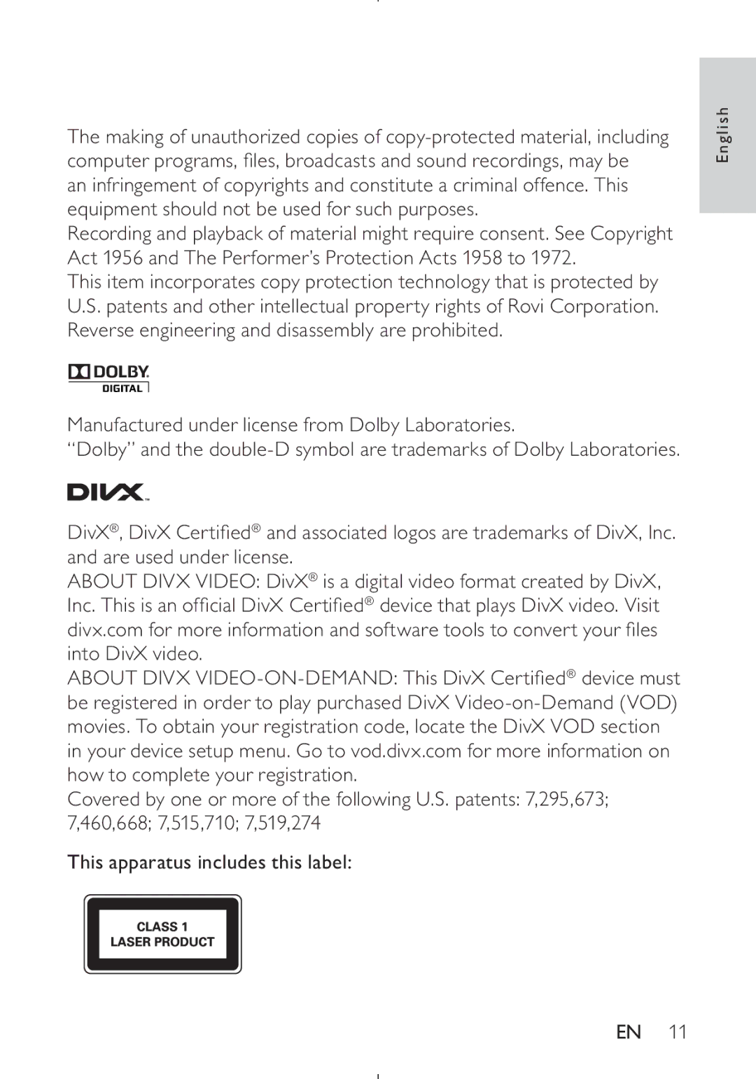 Philips PD9030 user manual Manufactured under license from Dolby Laboratories 