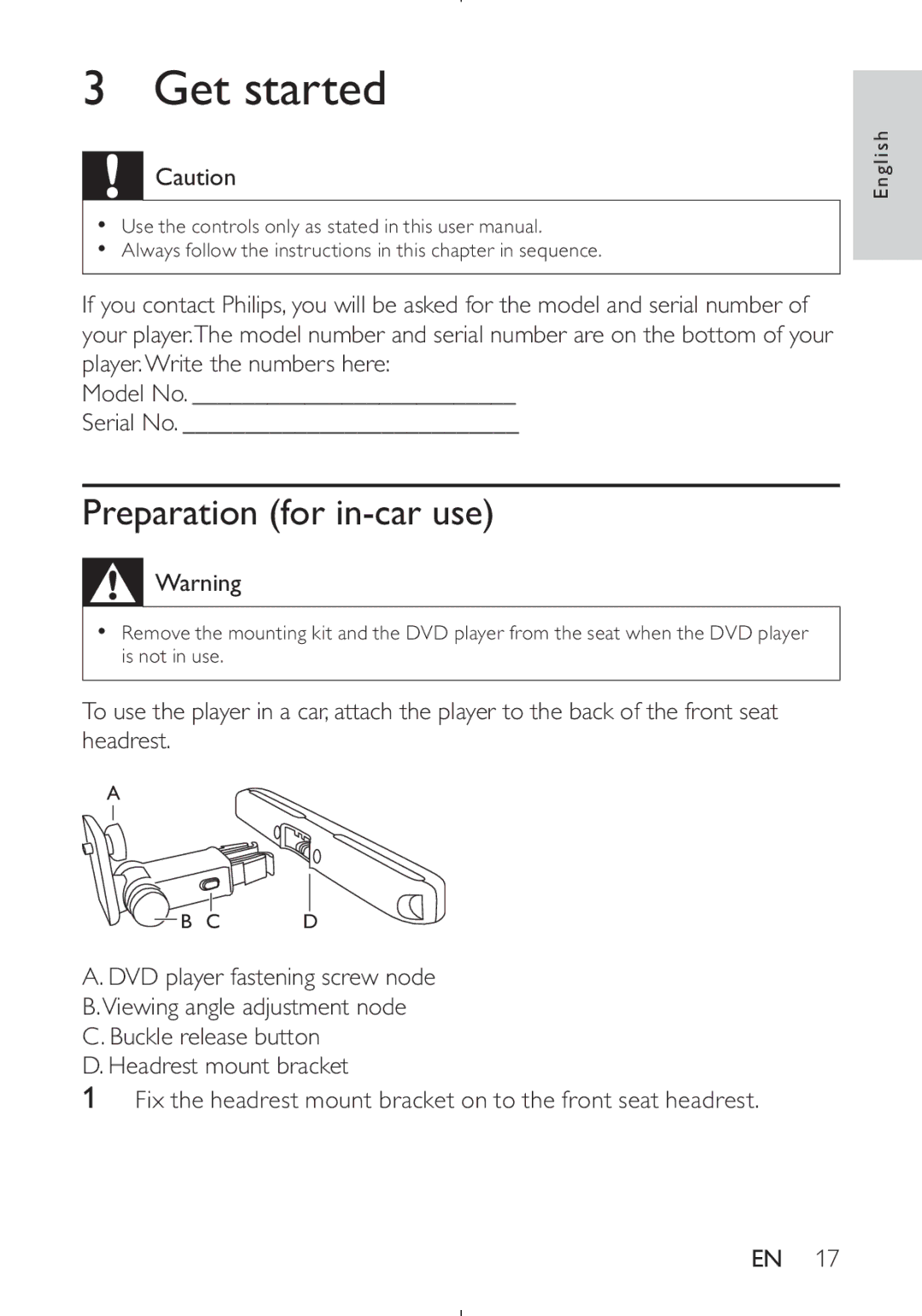 Philips PD9030 user manual Get started, Preparation for in-car use 