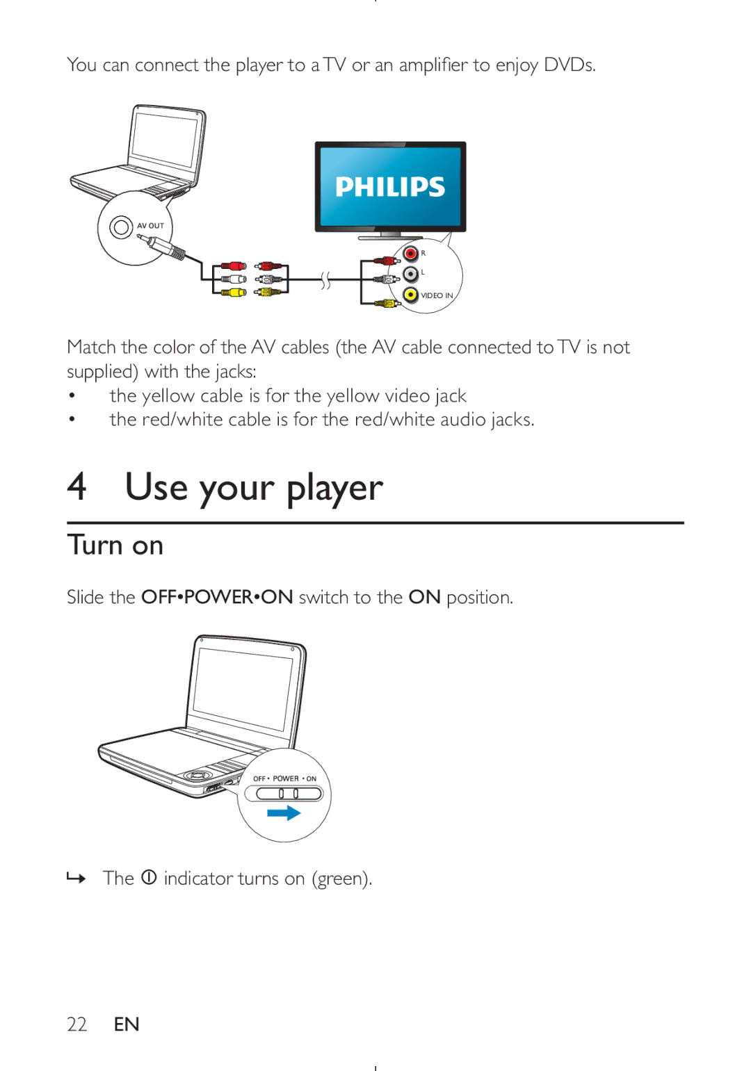 Philips PD9030 user manual Use your player, Turn on 