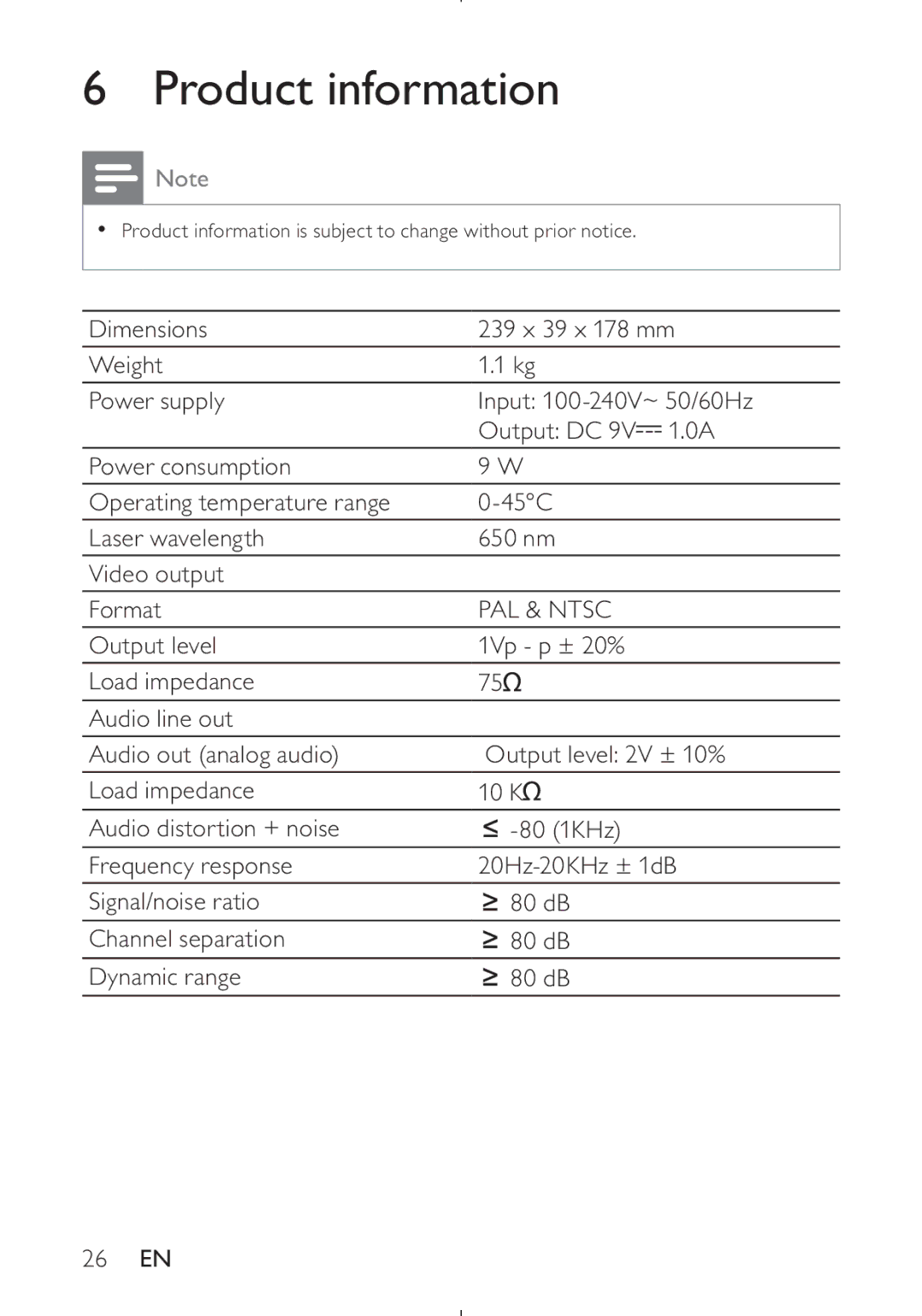 Philips PD9030 user manual Product information, PAL & Ntsc 